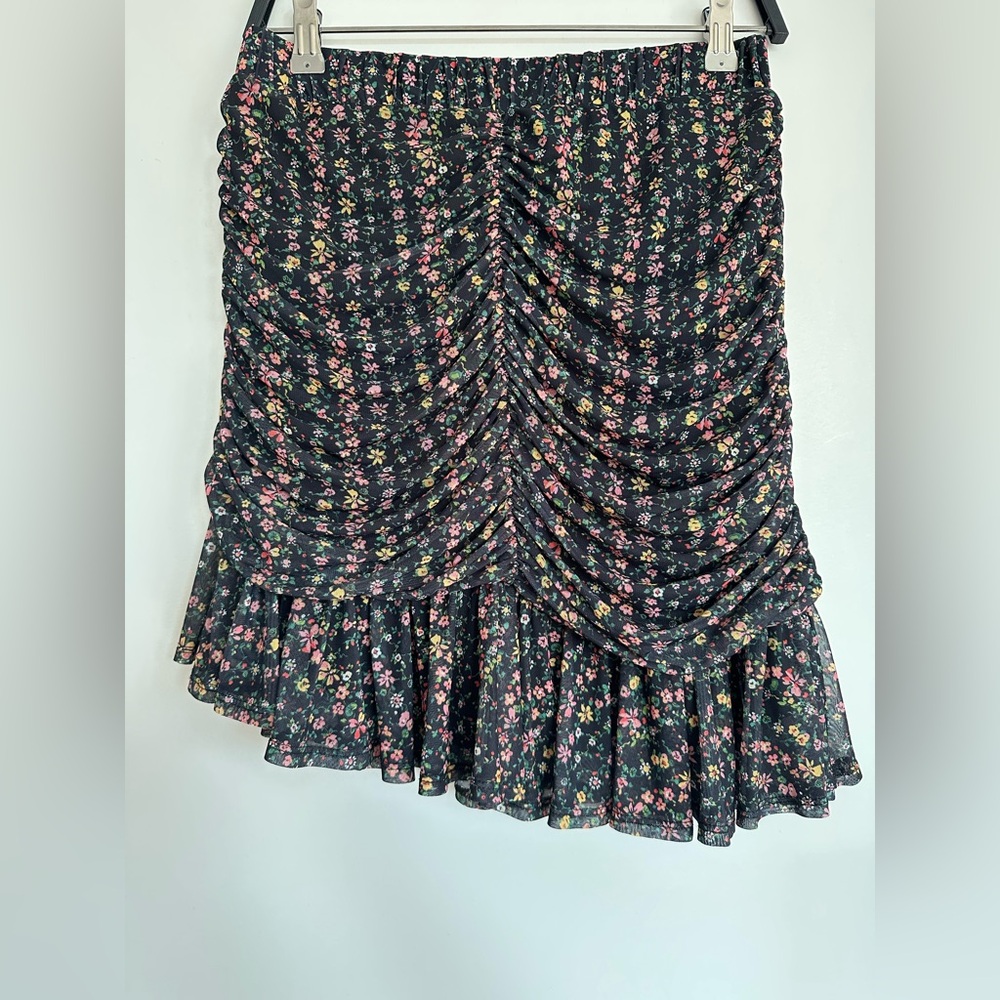 Ruched Floral Black Skirt